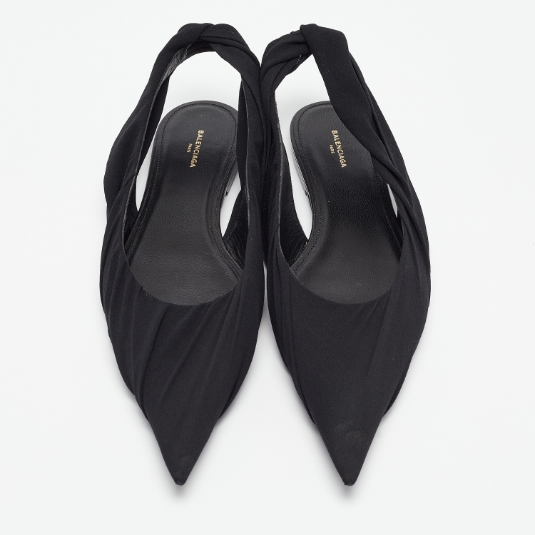 Pre Owned Balenciaga Black Fabric and Leather Knife Slingback Ballet Flats Size 40 
