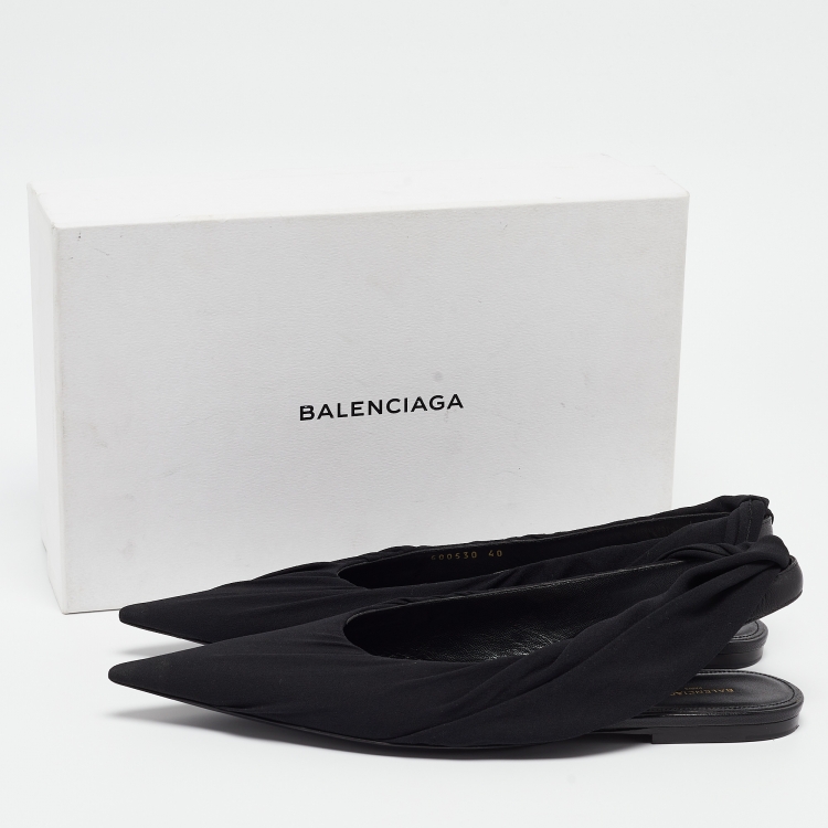 Pre Owned Balenciaga Black Fabric and Leather Knife Slingback Ballet Flats Size 40 