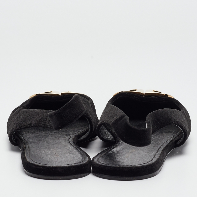 Pre Owned Balenciaga Black Velvet BB Slingback Flats Size 38