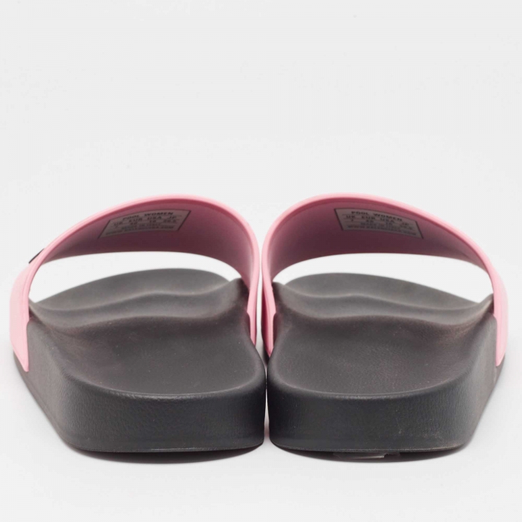 Pre Owned Balenciaga Black/Pink Logo Rubber Pool Slides Size 40