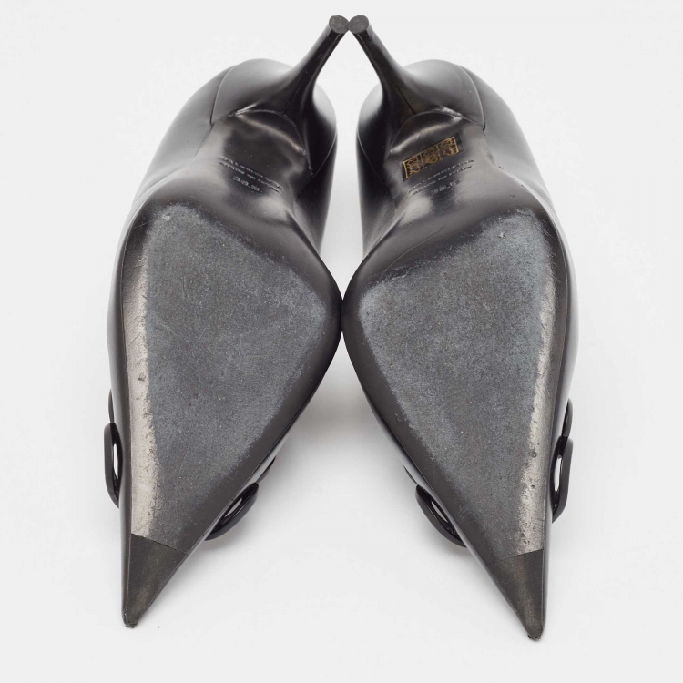 Pre Owned Balenciaga Black Leather BB Knife Pumps Size 38.5