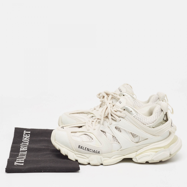 Pre Owned Balenciaga White Leather and Mesh Track Sneakers Size 37