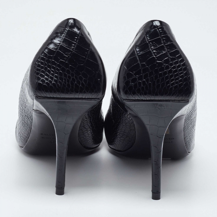 مملوكة مسبقًا Balenciaga Black Croc Embossed Leather Knife Pointed Toe Pumps Size 40