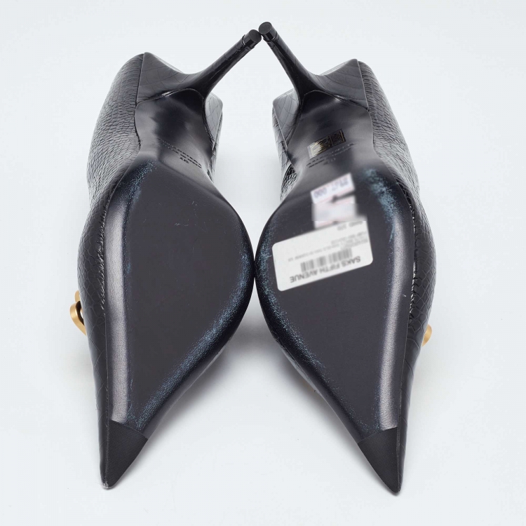 مملوكة مسبقًا Balenciaga Black Croc Embossed Leather Knife Pointed Toe Pumps Size 40