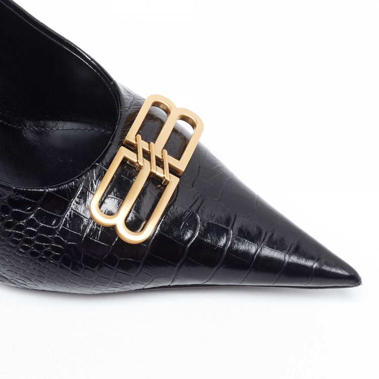 مملوكة مسبقًا Balenciaga Black Croc Embossed Leather Knife Pointed Toe Pumps Size 40