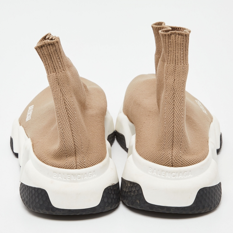 Pre Owned Balenciaga Beige Knit Fabric Speed Trainer High-Top Sneakers Size 38