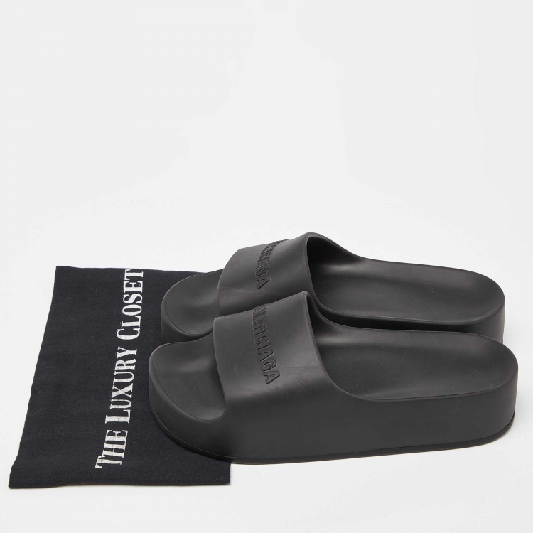 Pre Owned Balenciaga Black Rubber Platform Flat Slides Size 40