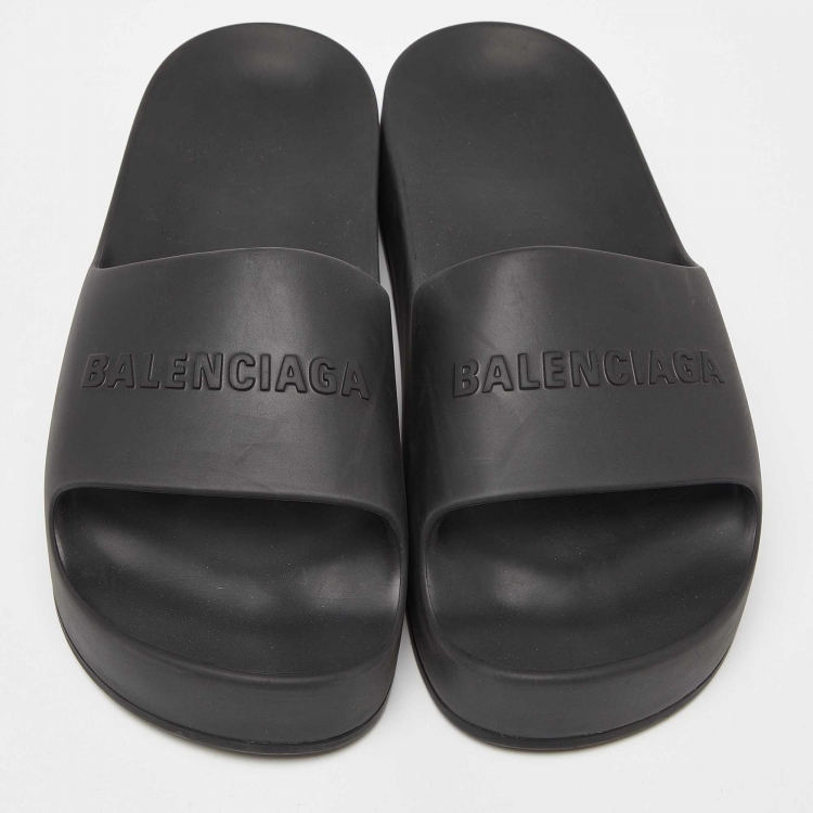 Pre Owned Balenciaga Black Rubber Platform Flat Slides Size 40