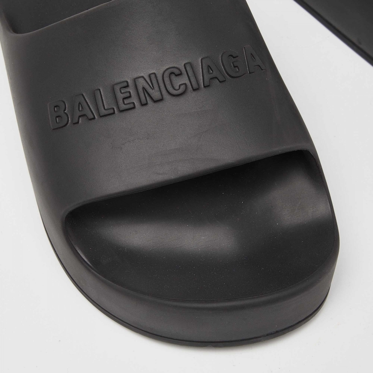 Pre Owned Balenciaga Black Rubber Platform Flat Slides Size 40