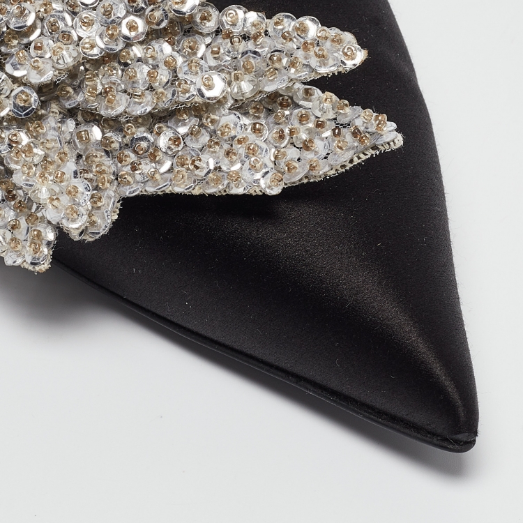 Pre Owned Balenciaga Black Satin Sequins Embellished Talon Slash Pumps Size 41