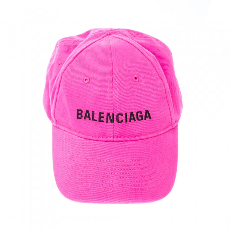 Pre Owned Balenciaga Pink Cotton Embroidered Logomania Baseball Cap L