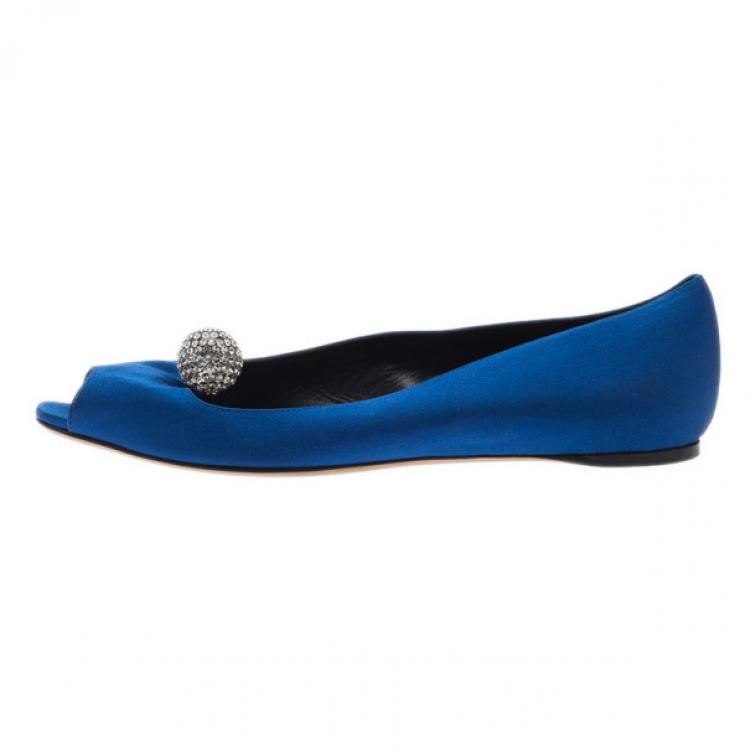 blue satin ballet flats