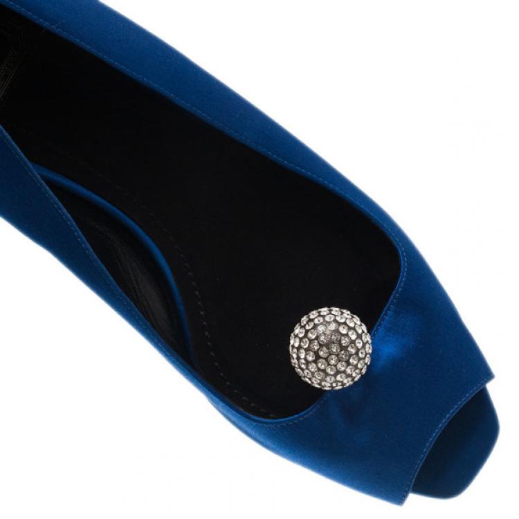 Pre Owned Dior Blue Satin Embellished Ballet Flats Size 39