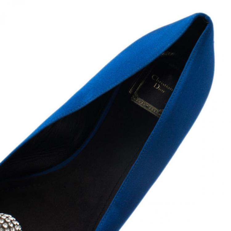 Pre Owned Dior Blue Satin Embellished Ballet Flats Size 39