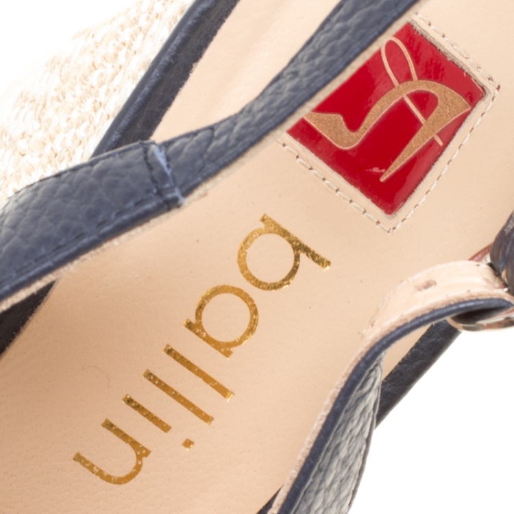 Pre Owned Ballin Oxford Blue Leather Braid Detail Wedge Peep Toe Slingback Sandals Size 39