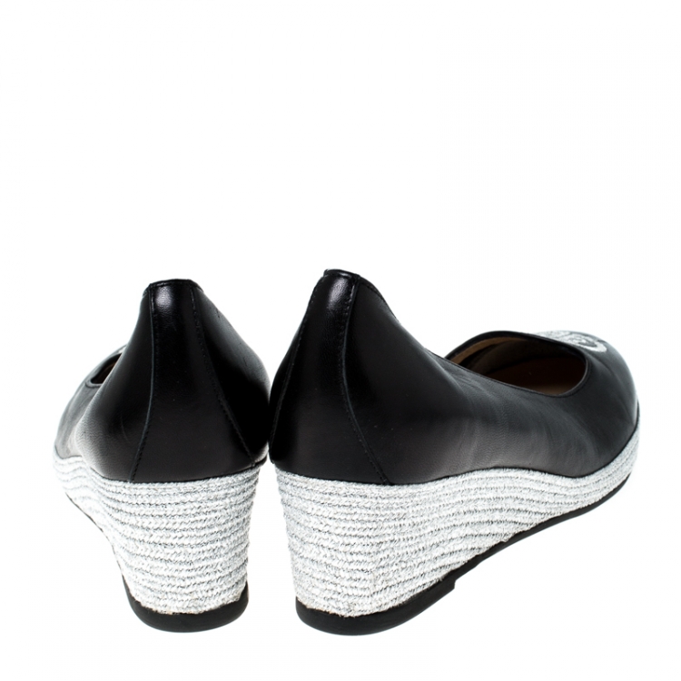 Pre Owned Ballin Black Leather Wedge Pumps Size 41