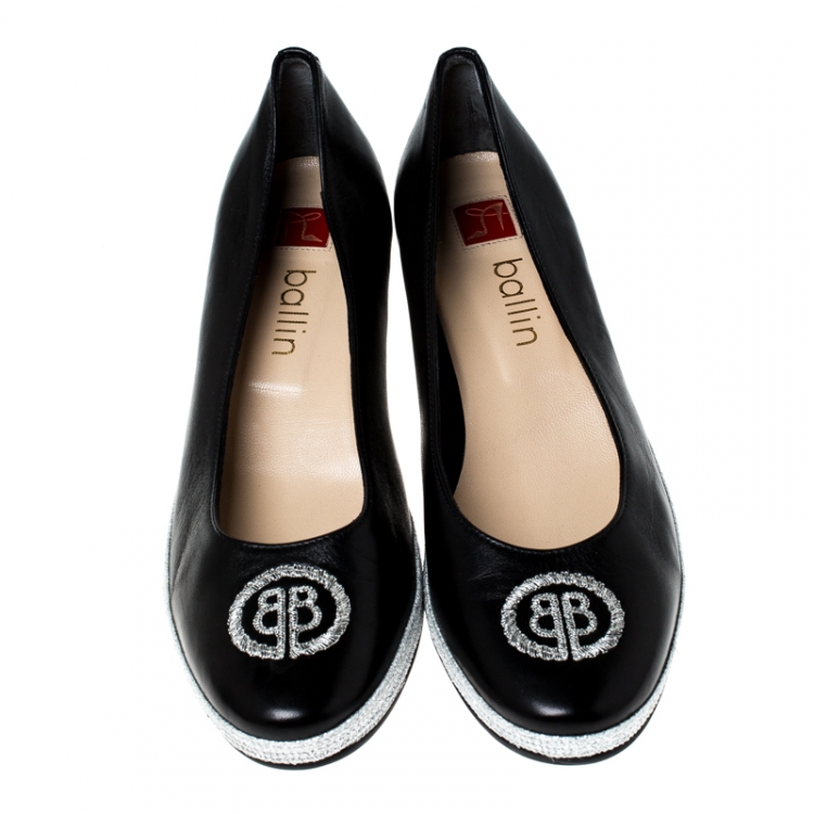 Pre Owned Ballin Black Leather Wedge Pumps Size 41