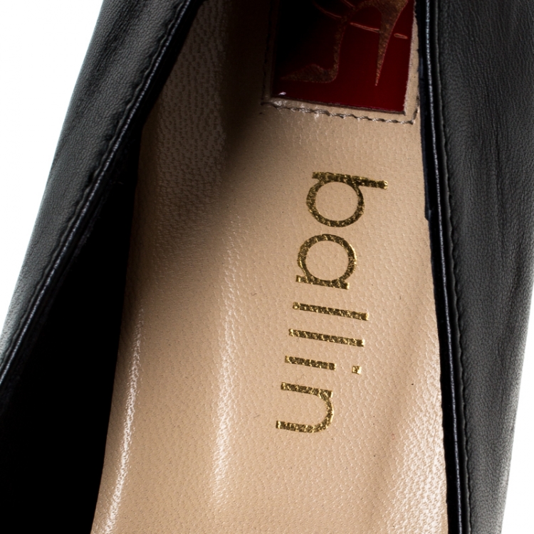 Pre Owned Ballin Black Leather Wedge Pumps Size 41
