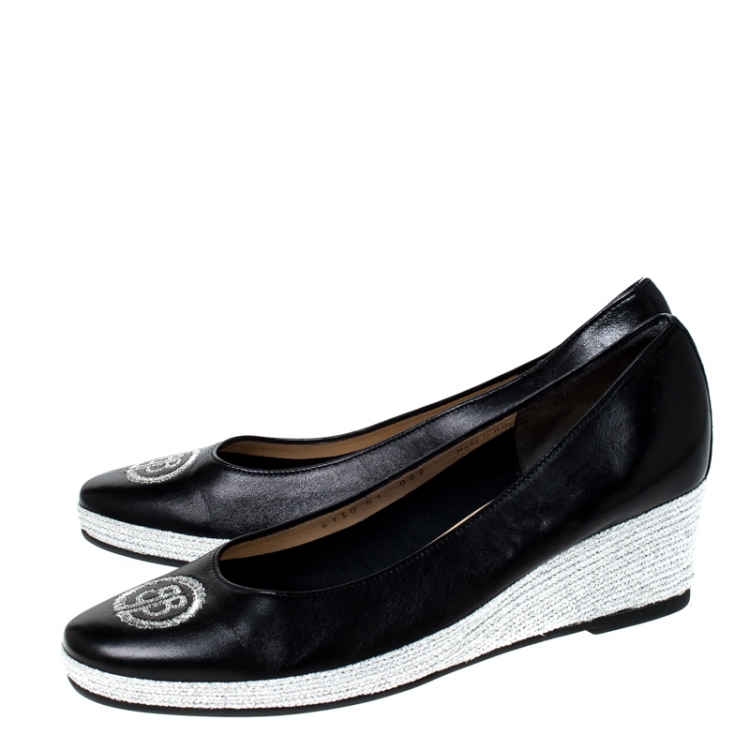 Pre Owned Ballin Black Leather Wedge Pumps Size 41
