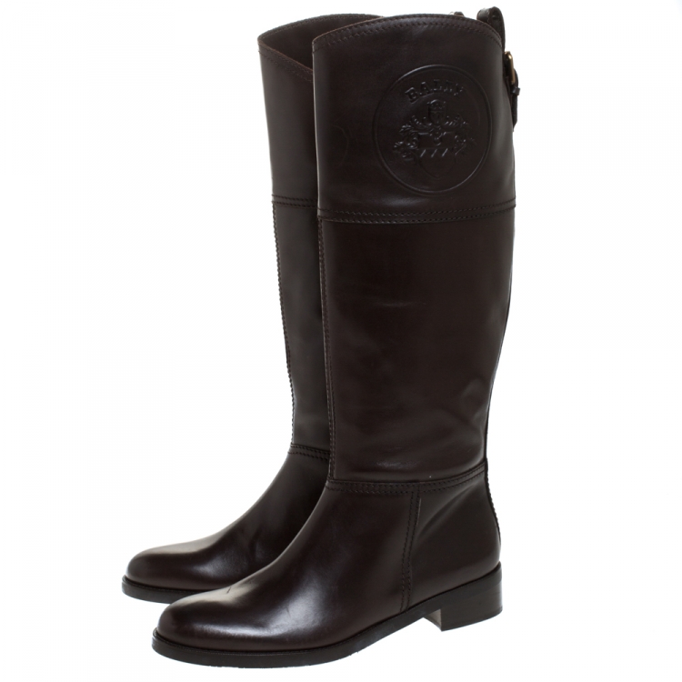 Pre Owned Bally Brown Leather Knee Length Boots Size 39
