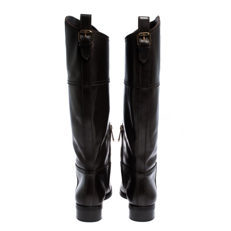Pre Owned Bally Brown Leather Knee Length Boots Size 39