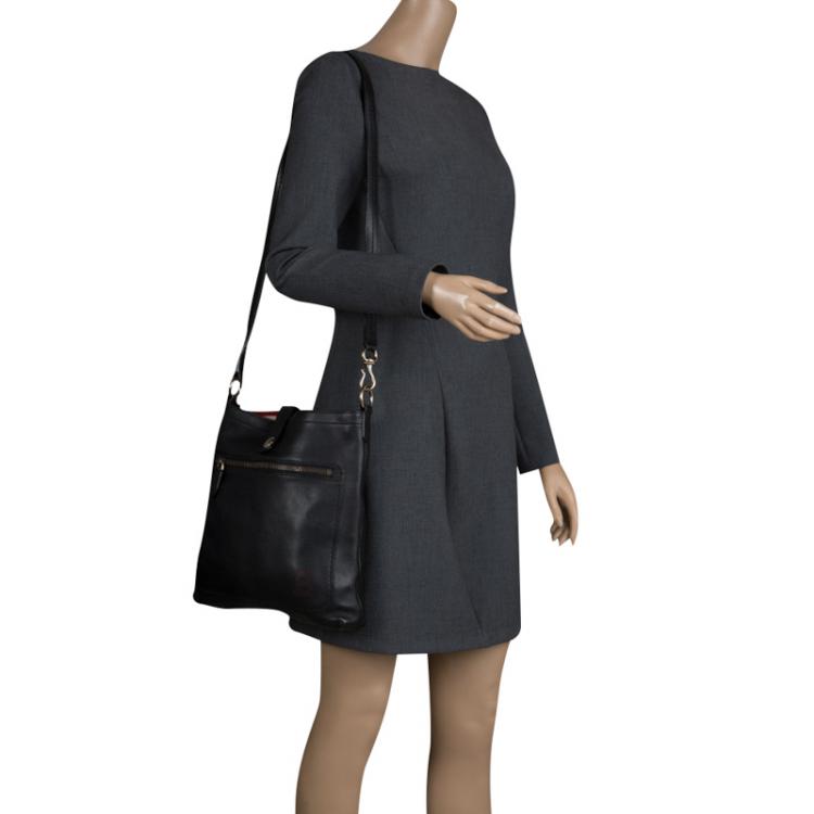 Pre Owned Bally Black Leather B Logo Crossbody Bag