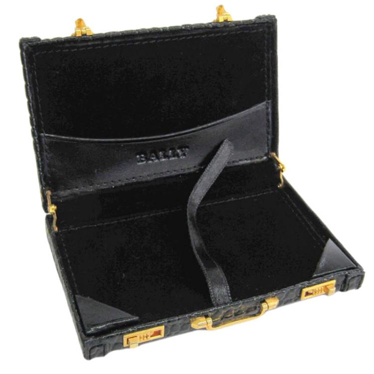 Pre Owned Bally Black Croc Embossed Leather Card Case