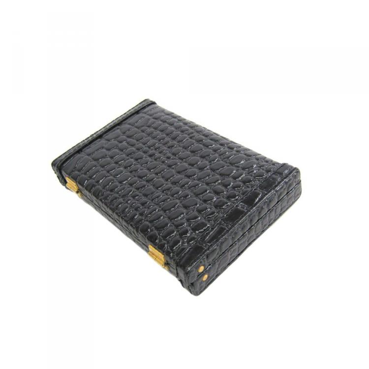 Pre Owned Bally Black Croc Embossed Leather Card Case