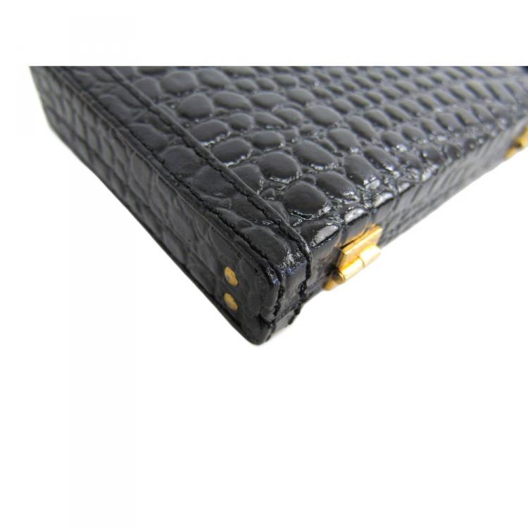 Pre Owned Bally Black Croc Embossed Leather Card Case