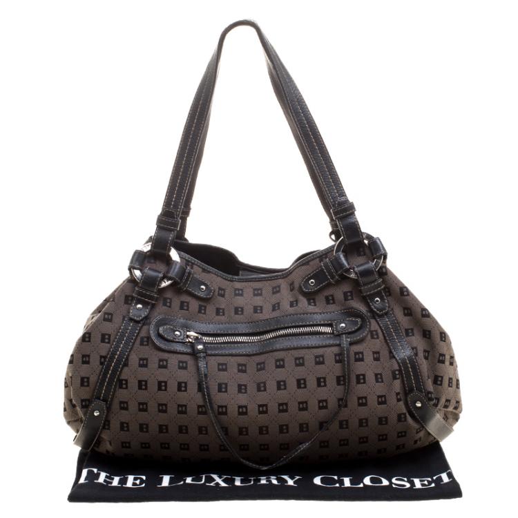 Pre Owned Bally Dark Beige/Black Monogram Canvas Hobo