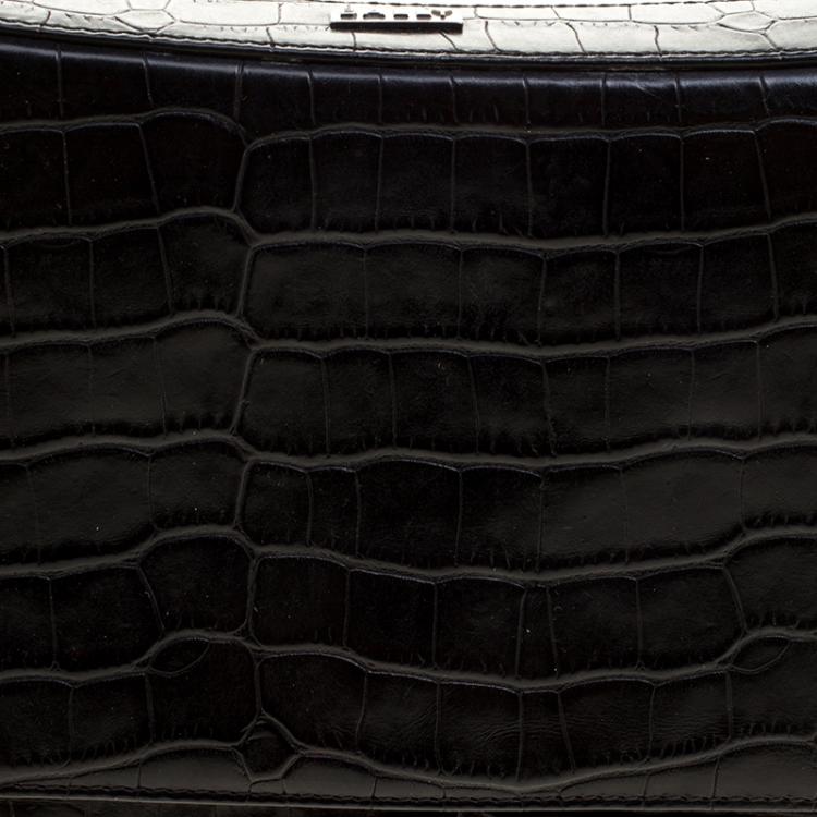 Pre Owned Bally Black Croc Embossed Leather Flap Shoulder Bag