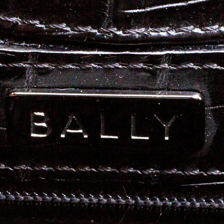 Pre Owned Bally Black Croc Embossed Leather Flap Shoulder Bag