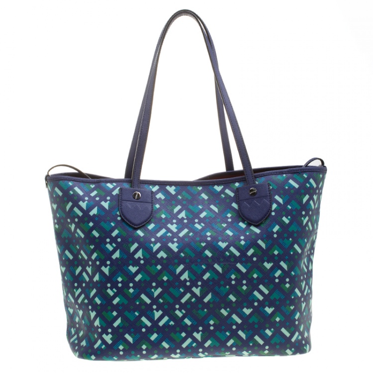 Pre Owned Bally Blue Printed Coated Canvas Stripe Bernina Tote