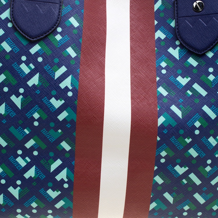 Pre Owned Bally Blue Printed Coated Canvas Stripe Bernina Tote