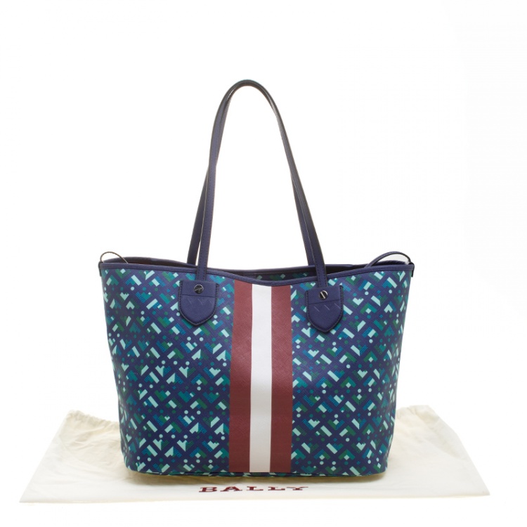 Pre Owned Bally Blue Printed Coated Canvas Stripe Bernina Tote
