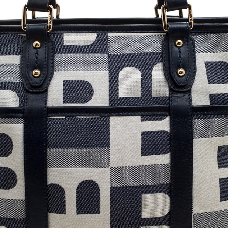 Pre Owned Bally Navy Blue Canvas B Print Shopper Tote