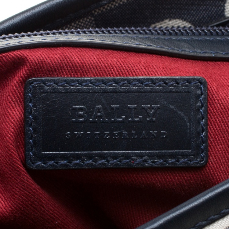 Pre Owned Bally Navy Blue Canvas B Print Shopper Tote