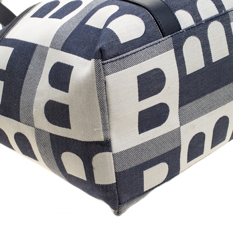 Pre Owned Bally Navy Blue Canvas B Print Shopper Tote