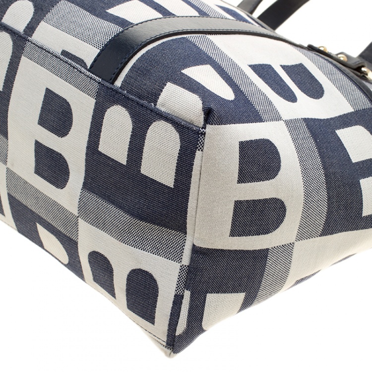 Pre Owned Bally Navy Blue Canvas B Print Shopper Tote