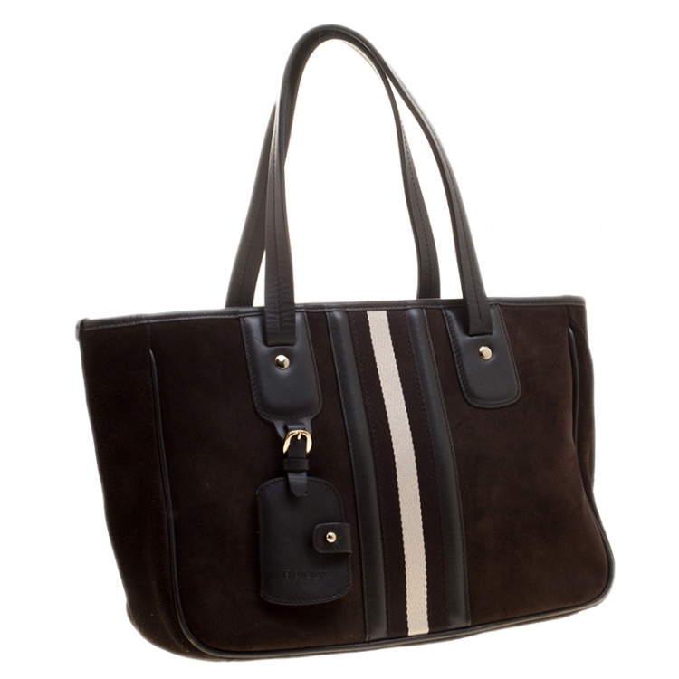 Pre Owned Bally Black Suede and Leather Web Tote