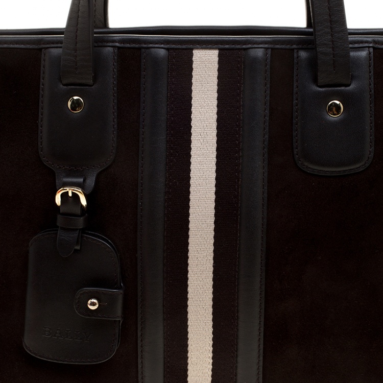 Pre Owned Bally Black Suede and Leather Web Tote