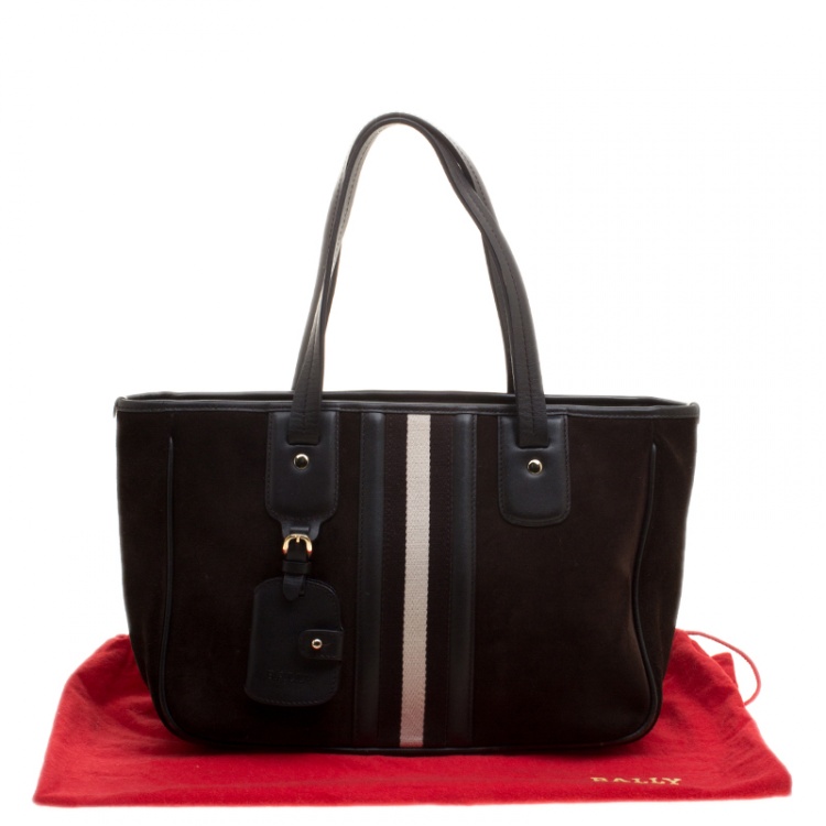 Pre Owned Bally Black Suede and Leather Web Tote