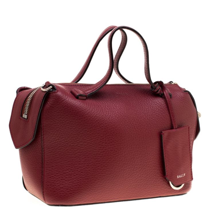 Pre Owned Bally Red Leather and Canvas Kissen Satchel