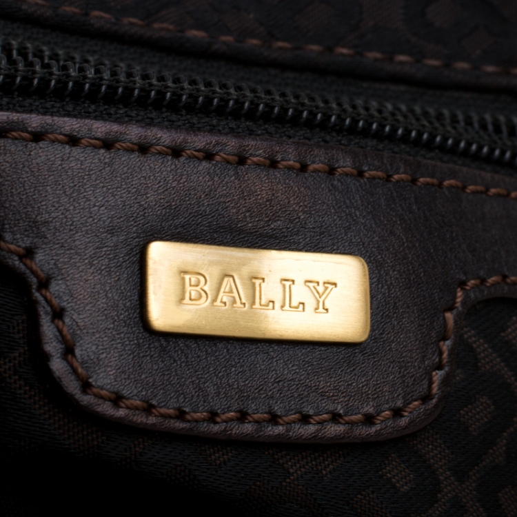 Pre Owned Bally Dark Brown Nylon and Leather Shopper Tote 
