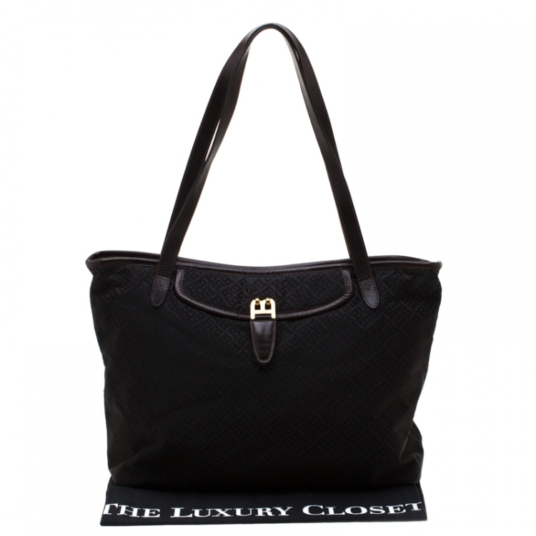 Pre Owned Bally Dark Brown Nylon and Leather Shopper Tote 