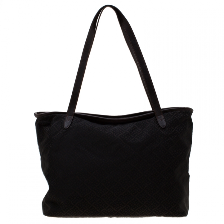 Pre Owned Bally Dark Brown Nylon and Leather Shopper Tote 