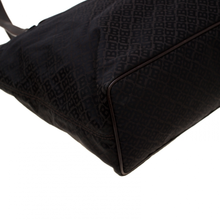 Pre Owned Bally Dark Brown Nylon and Leather Shopper Tote 