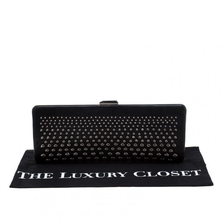 Pre Owned Bally Black Leather Studded Clutch