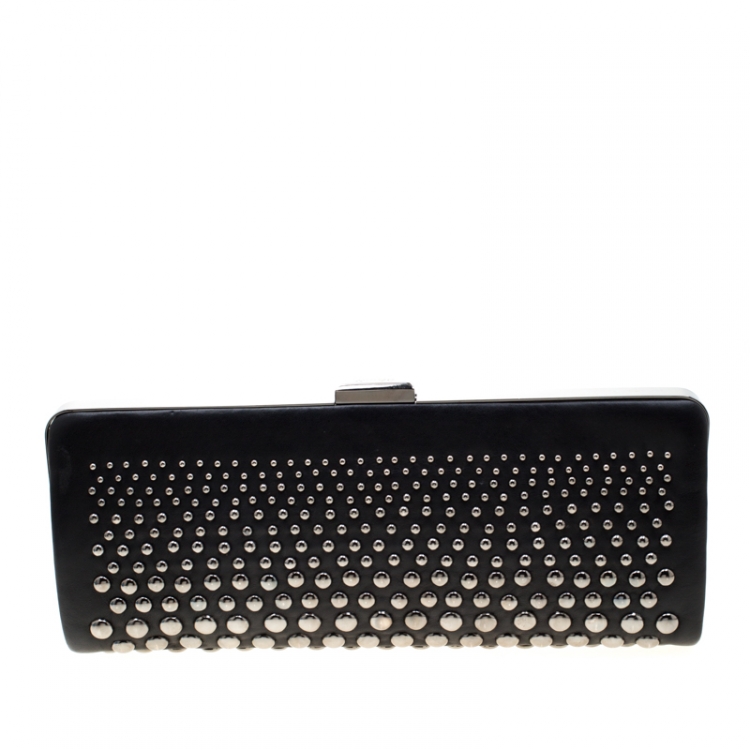 Pre Owned Bally Black Leather Studded Clutch