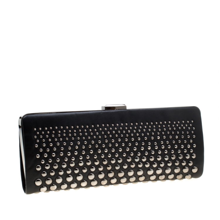 Pre Owned Bally Black Leather Studded Clutch
